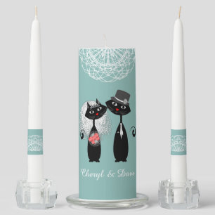 Cute Bride & Groom Lucky Black Cats Personalized Unity Candle Set
