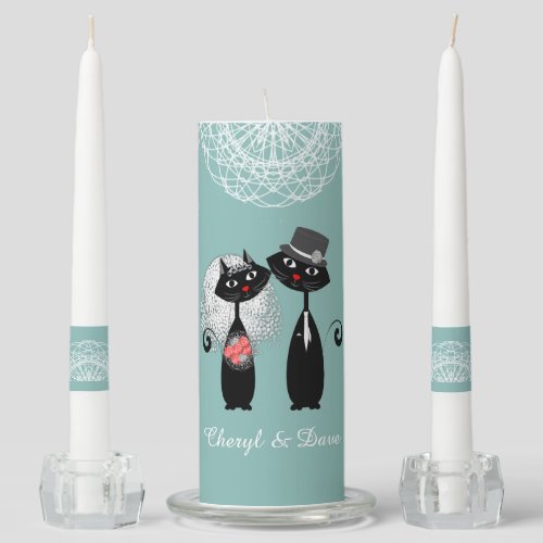 Cute Bride  Groom Lucky Black Cats Personalized Unity Candle Set