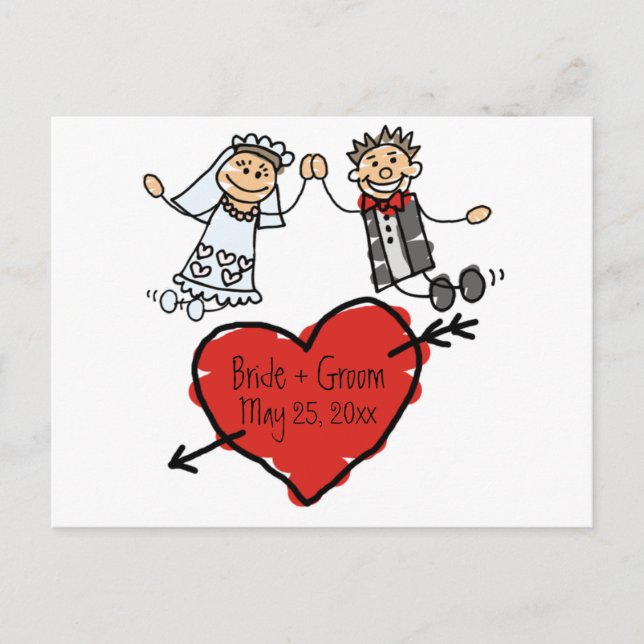 Cute Bride Groom Personalized Heart Save The Dates Announcement Postcard (Front)