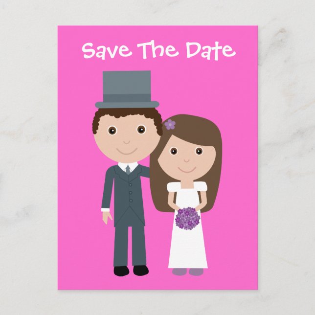 Cute Bride & Groom Save The Date Customizable Announcement Postcard (Front)