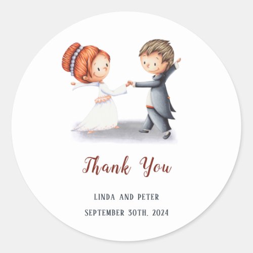 Cute Bride Groom Thank You Wedding Classic Round Sticker