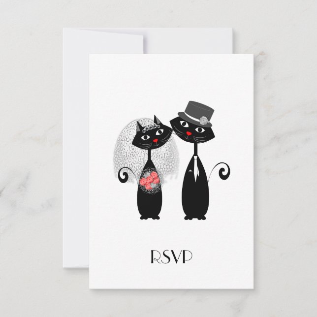 Cute Bride | Groom Wedding Cats Personalized RSVP Card (Front)