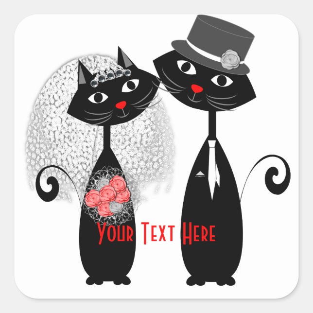 Cute Bride | Groom Wedding Cats Personalized Square Sticker (Front)