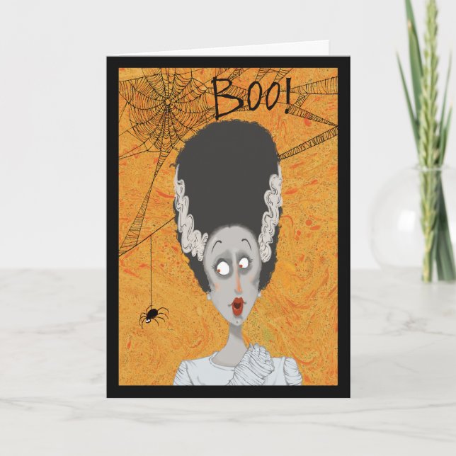Cute Bride of Frankenstein Halloween Card (Front)