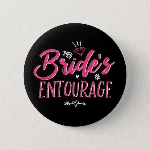 Cute Brides Entourage Pink Calligraphy Script Button