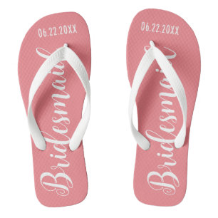 Cute Bridesmaid Coral Pink Flip Flops