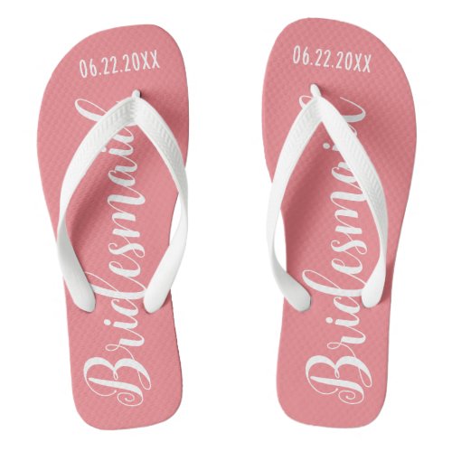 Cute Bridesmaid Coral Pink Flip Flops