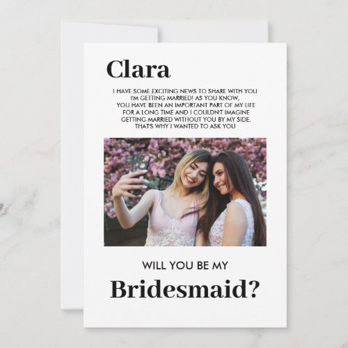 cute Bridesmaid photo will you be my Thank You Card