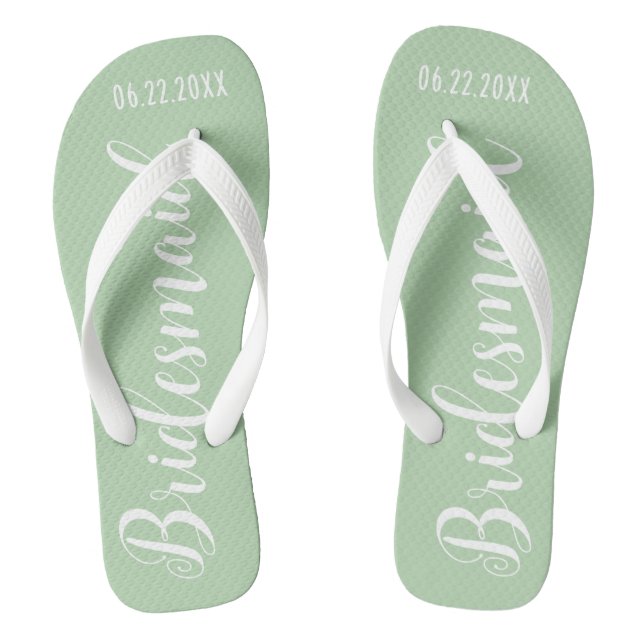 Cute Bridesmaid Sage Green Flip Flops (Footbed)