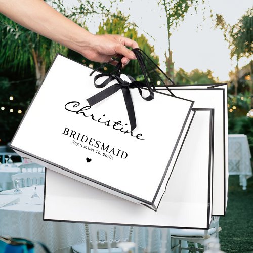 Cute Bridesmaid Wedding Thank You Black  White Large Gift Bag