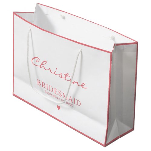 Cute Bridesmaid Wedding Thank You Pink  White Large Gift Bag