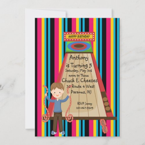 Cute Bright and Striped Boys Arcade Invitation