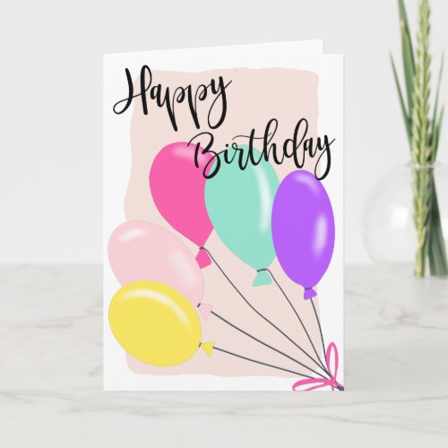 Cute bright balloons girly birthday illustration card