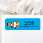 Cute Bright Blue Tropical Sea Creature Clownfish Label