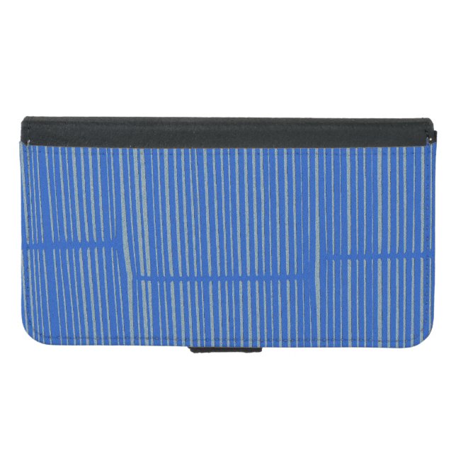 Cute Bright Blue Unique Modern Stripe Pattern Cool Samsung Galaxy Wallet Case (Front (Horizontal))