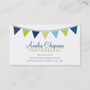 CUTE BRIGHT BUNTING bold party navy blue lime Business Card