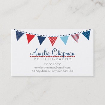 Cute Bright Bunting Bold Party Navy Blue Red Business Card by edgeplus at Zazzle