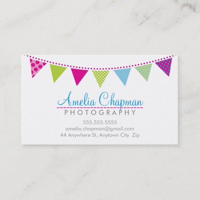 CUTE BRIGHT BUNTING bold party pink lime blue Business Card (Front)
