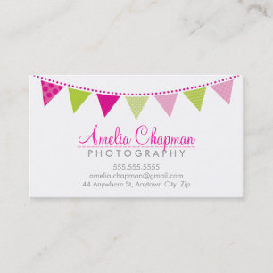 CUTE BRIGHT BUNTING bold party pink lime green Business Card