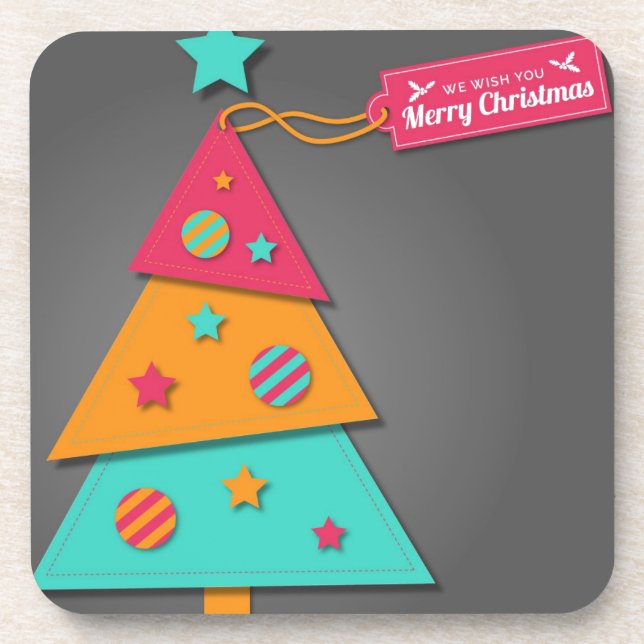 Cute bright Christmas tree modern art craft Beverage Coaster (Front)