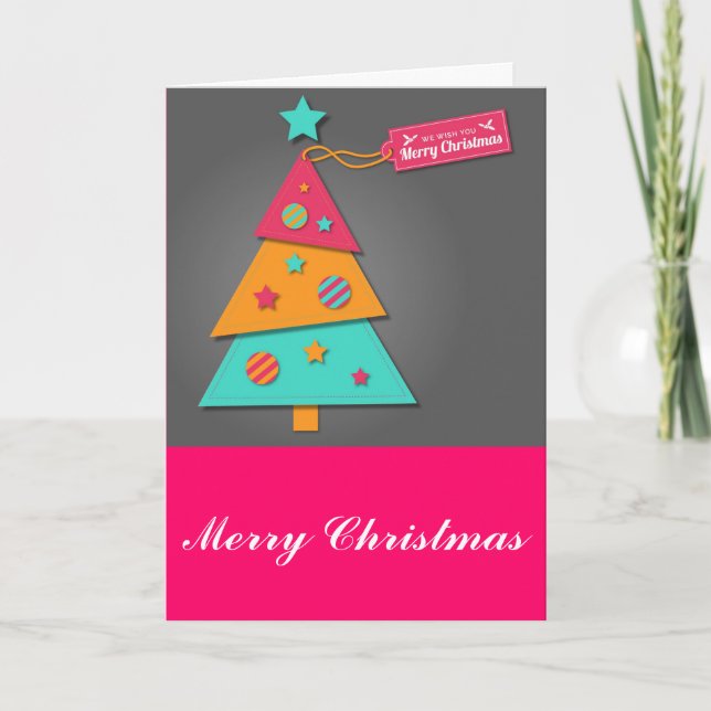 Cute bright Christmas tree modern art craft Holiday Card (Front)