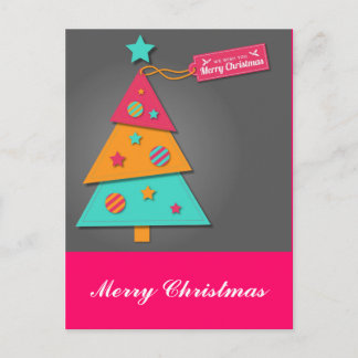 Cute bright Christmas tree modern art craft Holiday Postcard