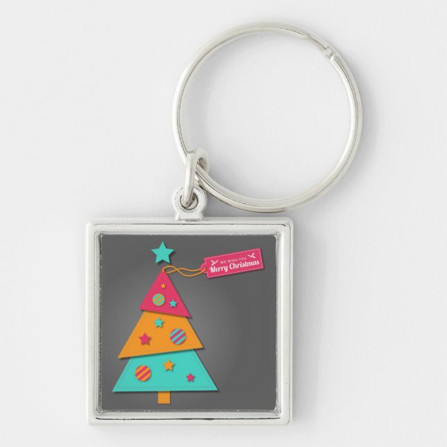Cute bright Christmas tree modern art craft Keychain (Front)
