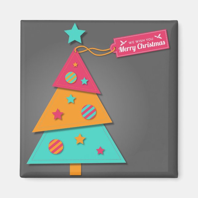 Cute bright Christmas tree modern art craft Magnet (Front)