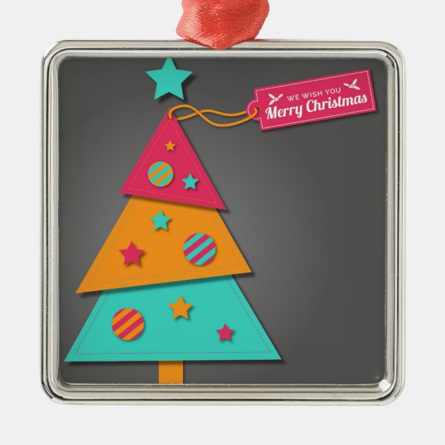 Cute bright Christmas tree modern art craft Metal Ornament (Front)