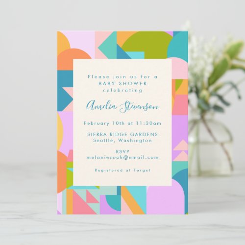 Cute Bright Colorful Geometric Shapes Baby Shower Invitation