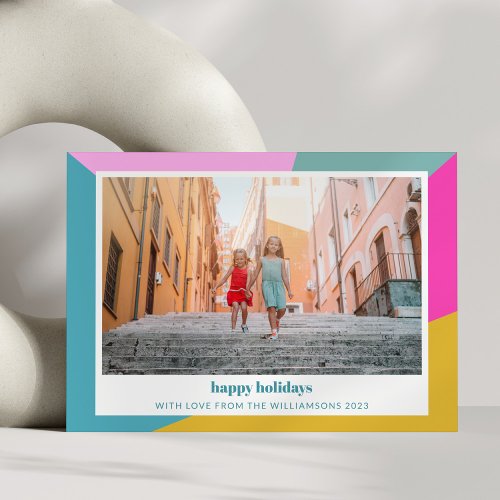 Cute Bright Colorful Geometric Unique Two Photo  Holiday Card