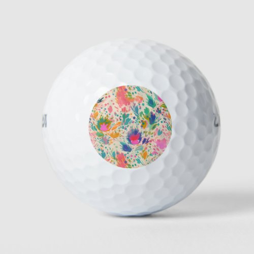 Cute Bright Colorful Messy Floral Pattern Golf Balls