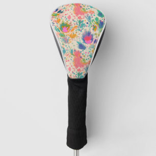 Cute Bright Colorful Messy Floral Pattern Golf Head Cover