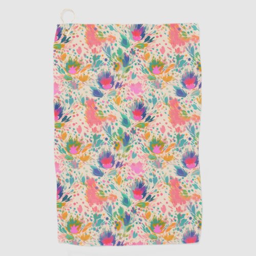 Cute Bright Colorful Messy Floral Pattern Golf Towel