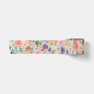 Cute Bright Colorful Messy Floral Pattern Satin Ribbon