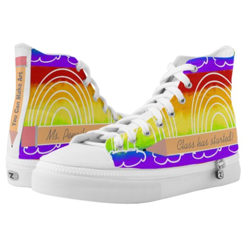 Cute Bright Colorful Rainbow Custom Teacher High_Top Sneakers