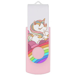 Cute Bright Colorful Unicorn and Rainbow Art Flash Drive