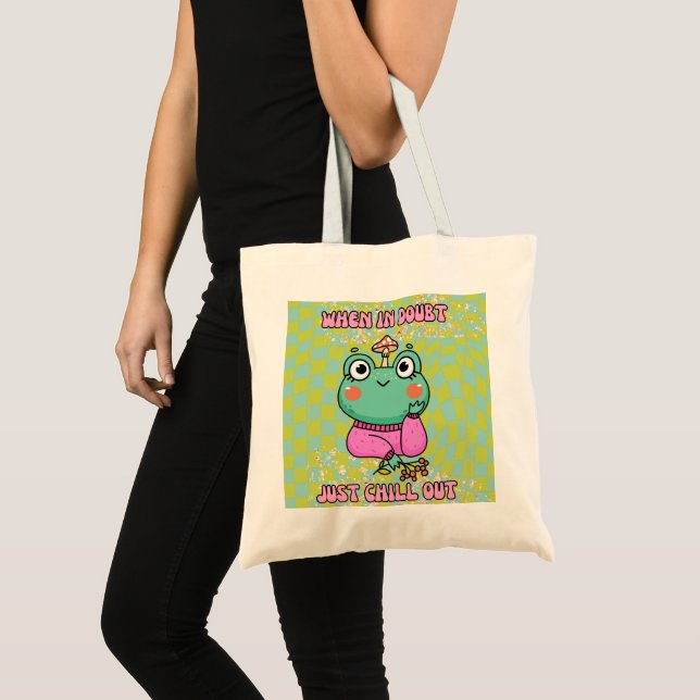 Cute Bright Frog Flower Lovers Green Groovy Tote Bag (Front (Product))