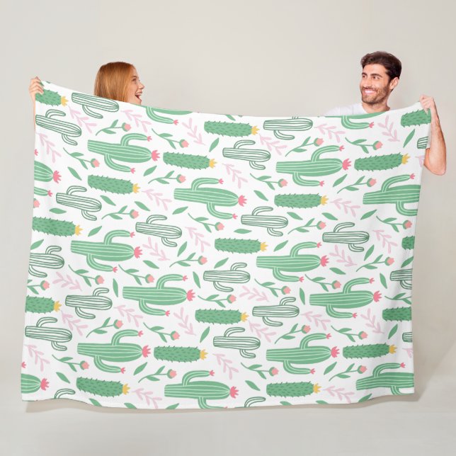 Cute Bright Green Desert Cactus Pattern Fleece Blanket (In Situ)