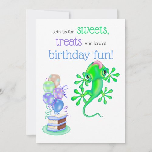 Cute Bright Green Lizard Birthday Party Invitation