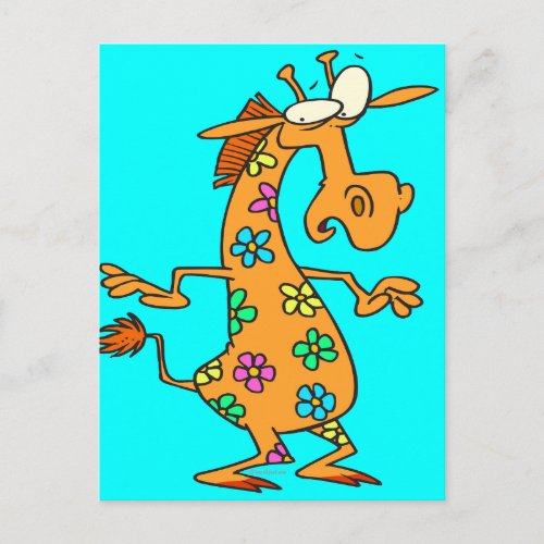 cute bright hippie flowers giraffe cartoon postcard
