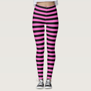 Cute Bright Hot Pink and Black Striped Leggings