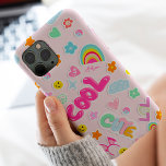 Cute Bright illustration rainbow stickers pattern Case-Mate iPhone 14 Pro Case<br><div class="desc">Cute Bright Y2k illustration style stickers pattern with cool modern rainbows,  clouds,  bright and pastel colors,  flowers,  peace sign,  Add your name</div>