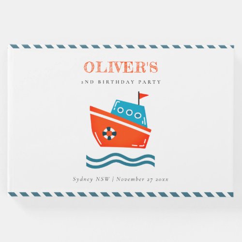 Cute Bright Kids Nautical Boat Any Age Birthday Guest Book
