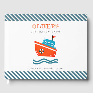 Cute Bright Kids Nautical Boat Any Age Birthday Guest Book