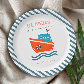 Cute Bright Kids Nautical Boat Any Age Birthday  Paper Plates