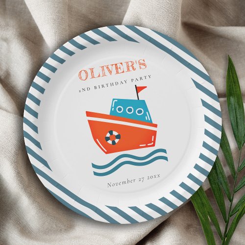 Cute Bright Kids Nautical Boat Any Age Birthday  Paper Plates