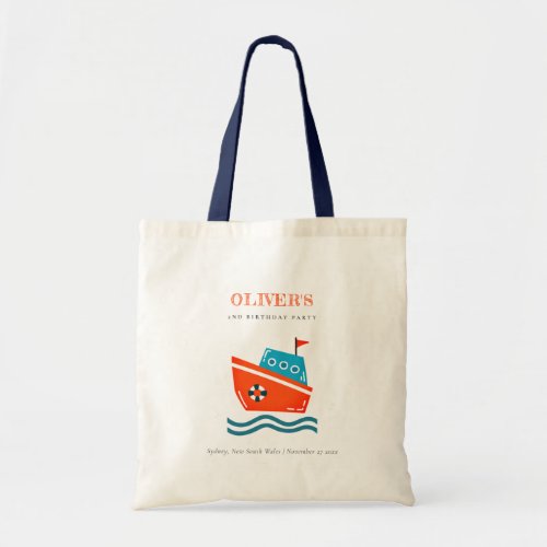 Cute Bright Kids Nautical Boat Any Age Birthday Tote Bag