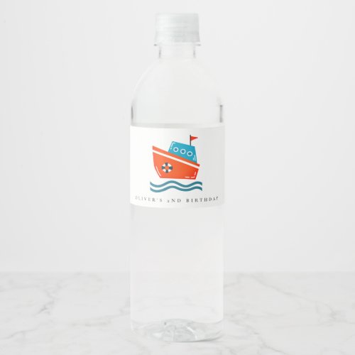 Cute Bright Kids Nautical Boat Any Age Birthday Water Bottle Label
