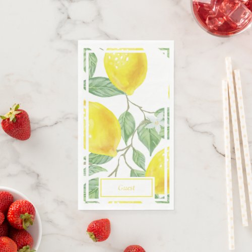 Cute Bright Lemons and Leaves Yellow and Green Paper Guest Towels